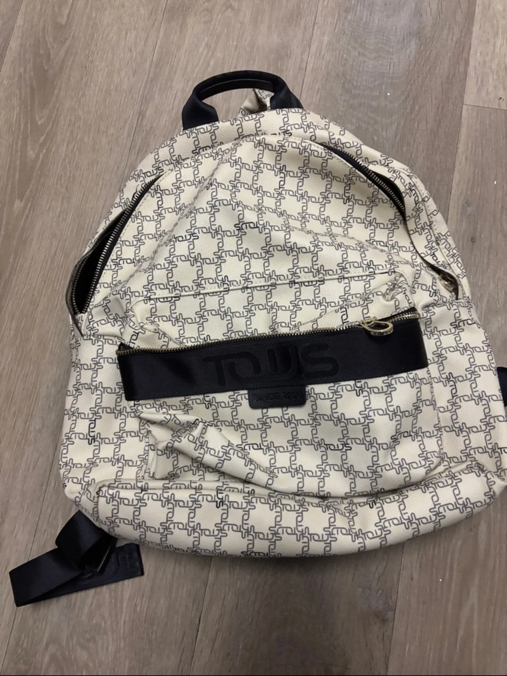 Cream‎ Monogram Backpack with Black Accents